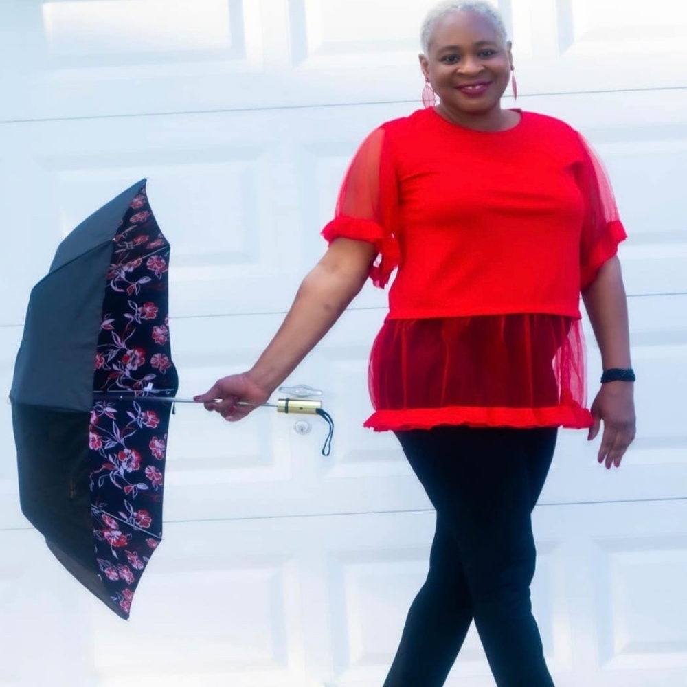 Red Blouse with mesh sleeves
